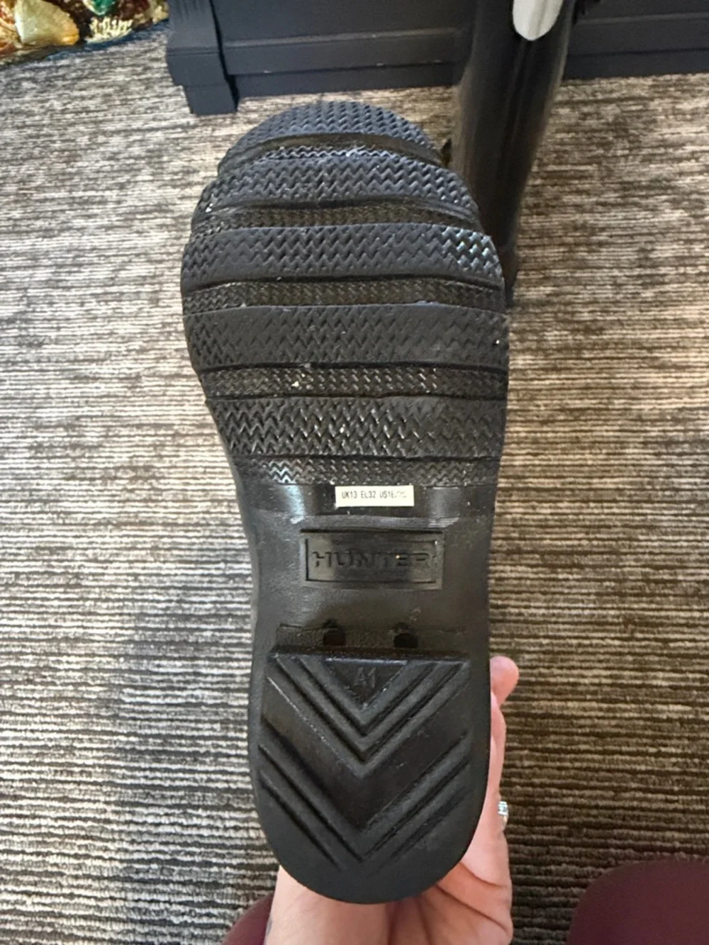 Hunter Original Kids Tall Black Gloss Boots Size 1 Boy 2 Girl